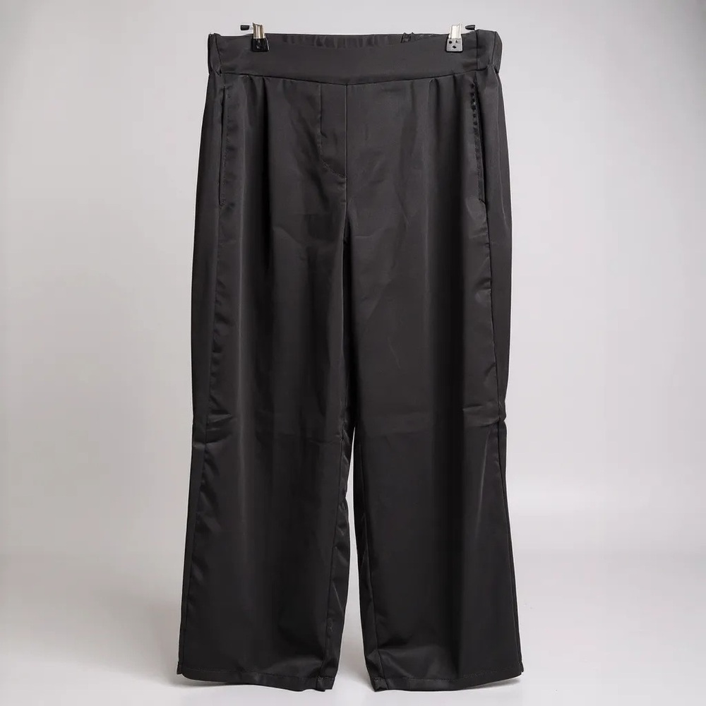 NEW CYNTHIA ROWLEY Women’s Black Satin Wide Leg Dress Pants Trousers Size L